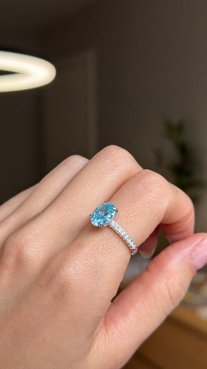 925 sterling silver ring with a blue cubic zirconia stone
