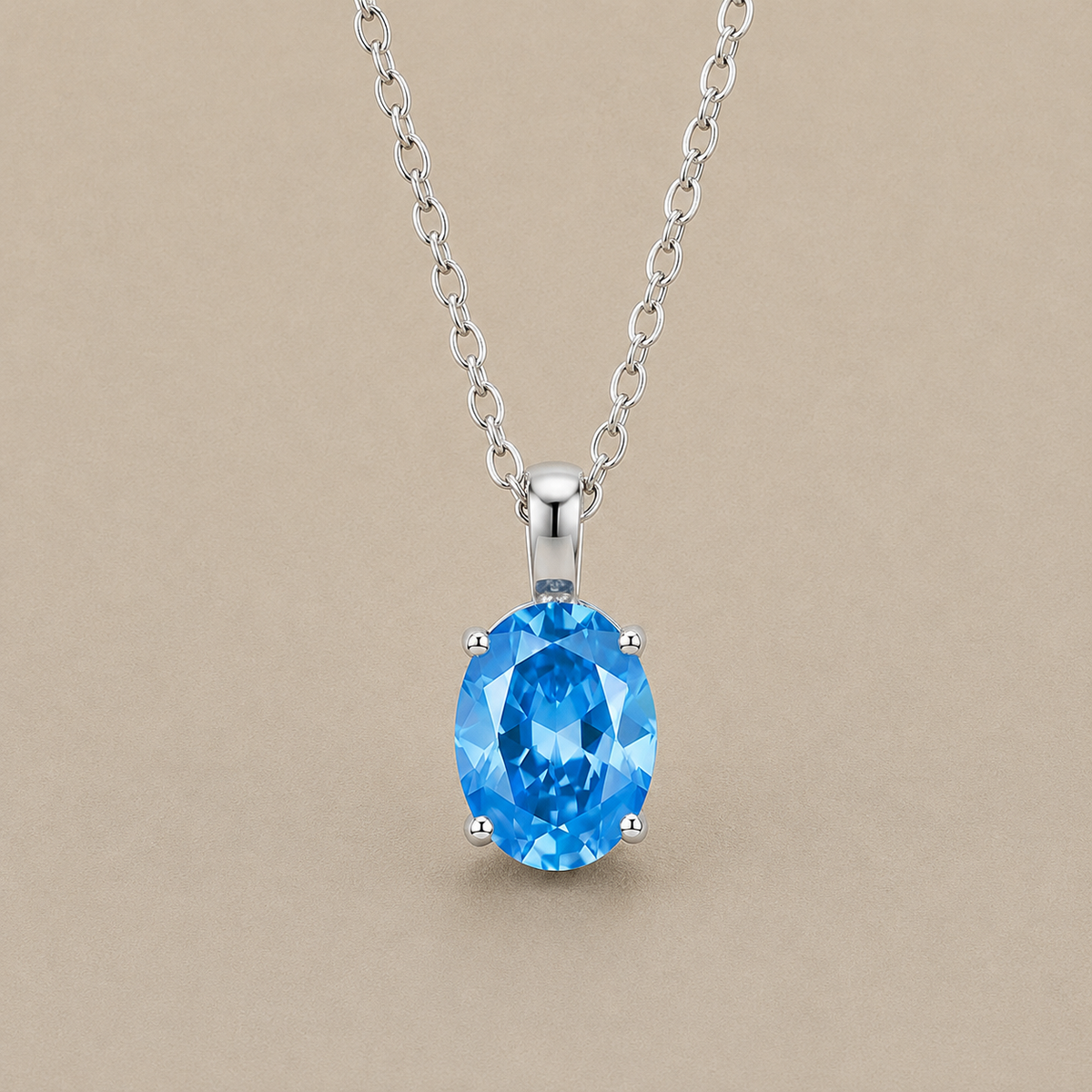 925 Sterling Silver Necklace with Blue Cubic Zirconia
