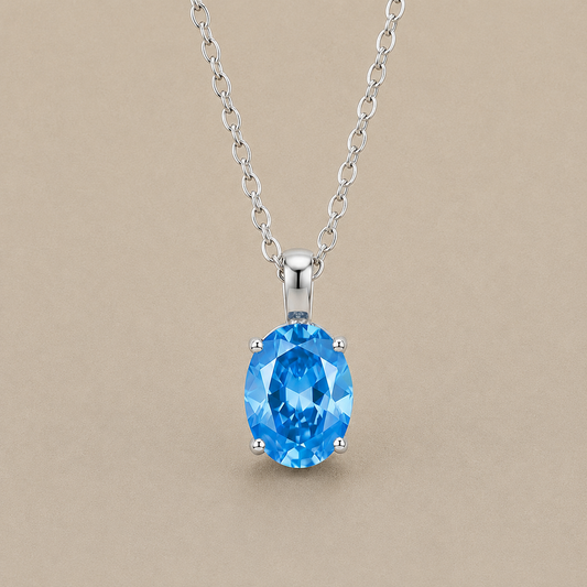 925 Sterling Silver Necklace with Blue Cubic Zirconia