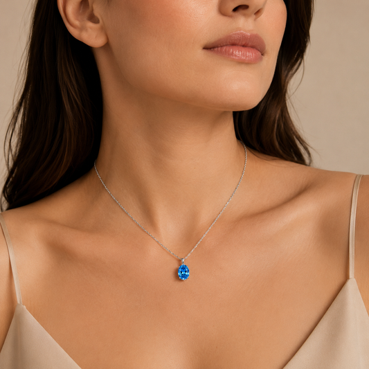 925 Sterling Silver Necklace with Blue Cubic Zirconia